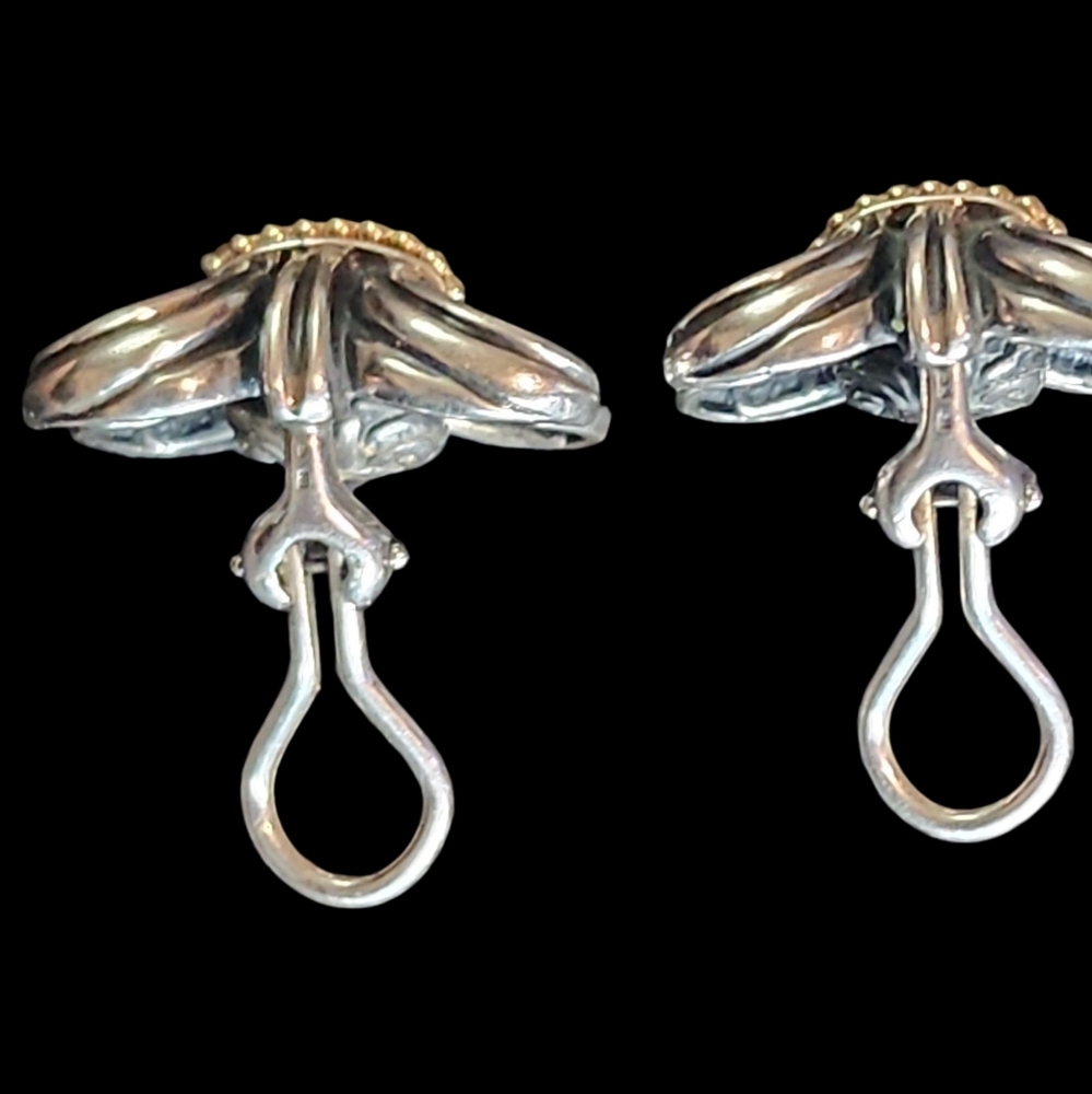 Lagos Sterling Silver 18K Yellow Gold Caviar Wheat Scroll Clip On Earrings - Picture 2 of 9